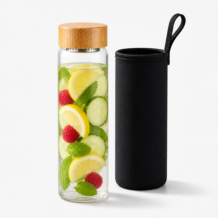 Botella de Vidrio 800ml con Infusor y Funda de Neopreno