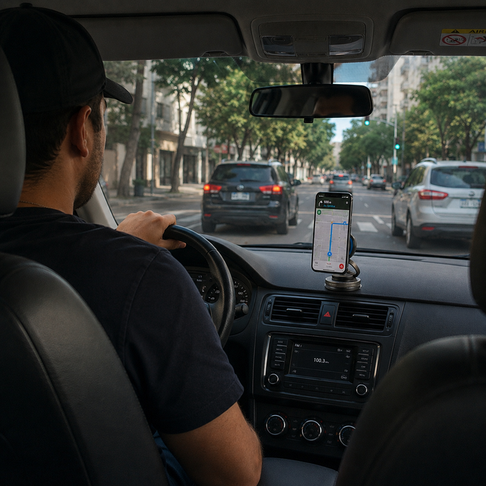 Conductor utilizando el soporte MultiventaUY en su auto