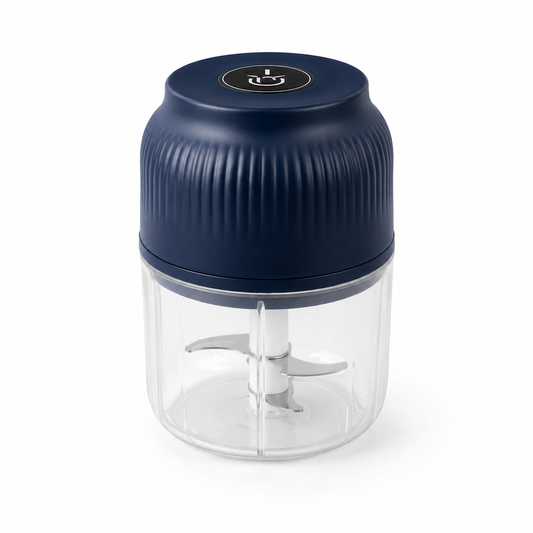 Picadora eléctrica USB recargable con vaso transparente y cuchillas de acero inoxidable
