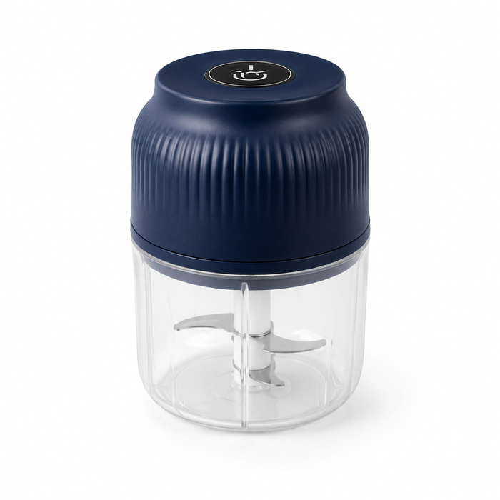Picadora eléctrica USB recargable con vaso transparente y cuchillas de acero inoxidable