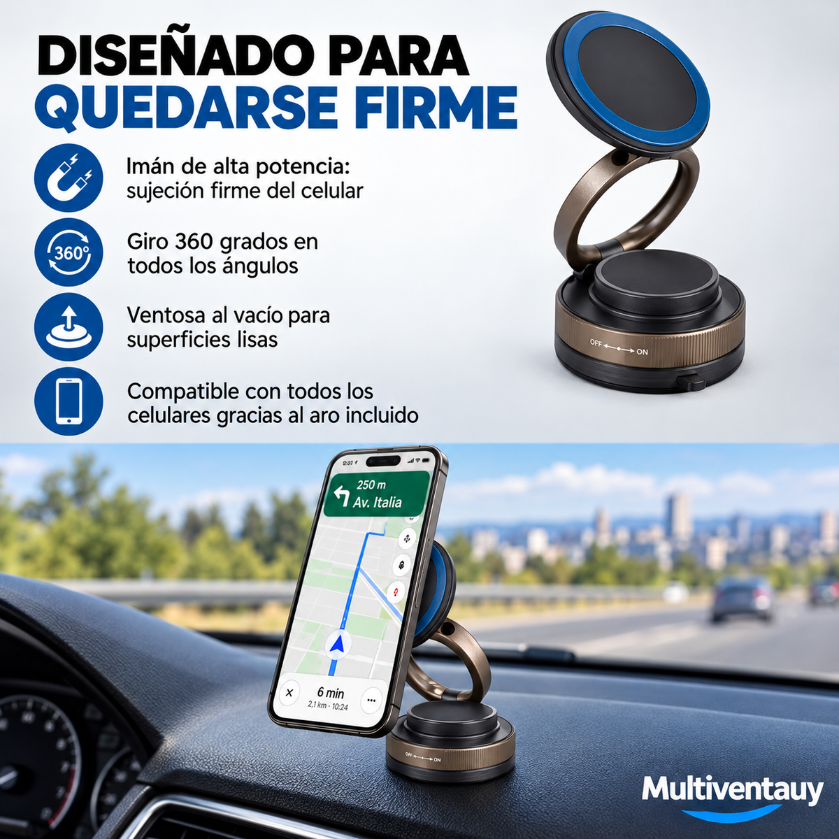 Soporte Magnético 360° para Celular — Ventosa al Vacío
