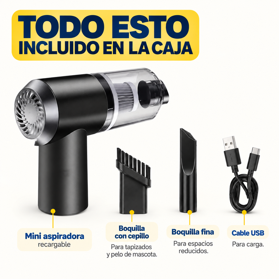 Todo lo que incluye la caja de la mini aspiradora