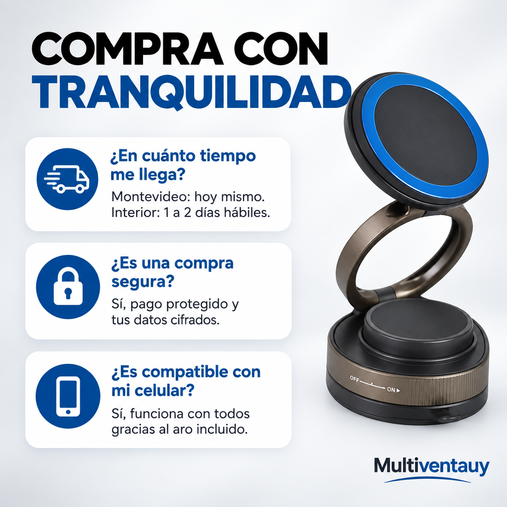 Soporte Magnético 360° para Celular — Ventosa al Vacío