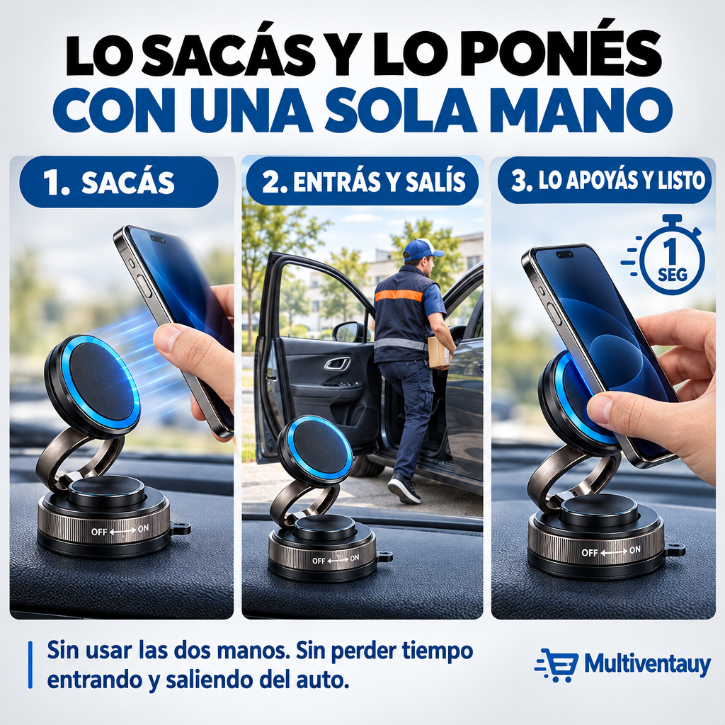 Soporte Magnético 360° para Celular — Ventosa al Vacío