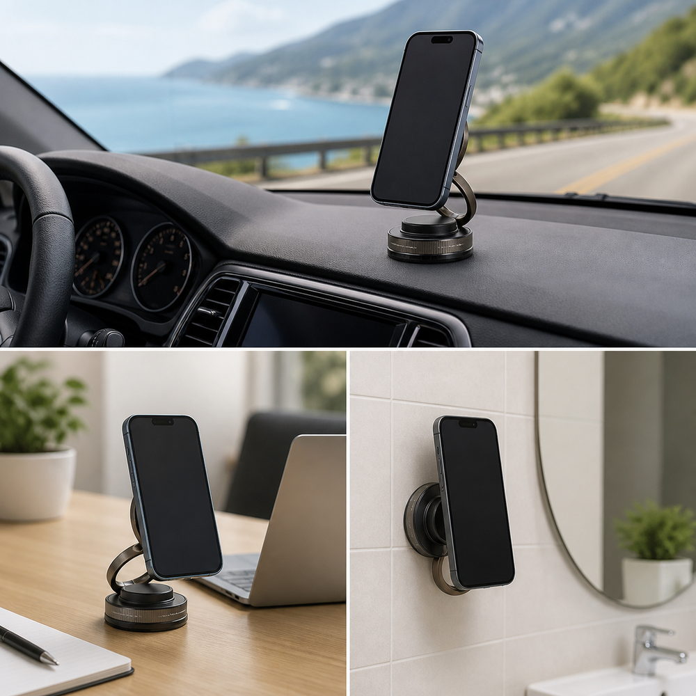 Soporte Magnético 360° para Celular — Ventosa al Vacío