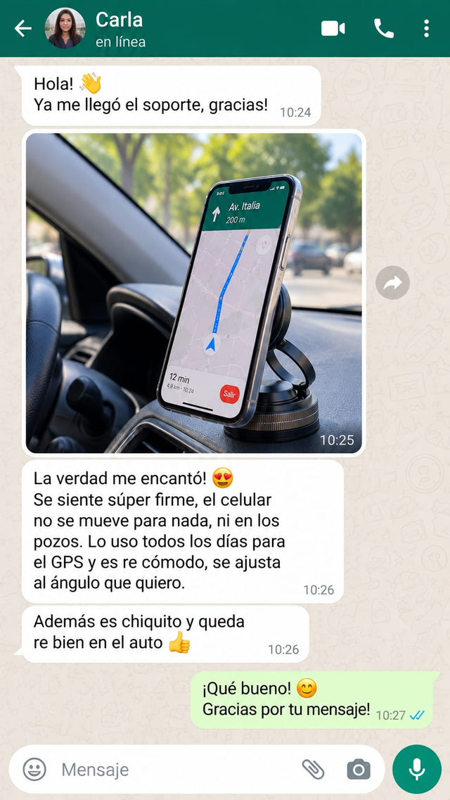 Testimonio WhatsApp de Carla sobre el Soporte Magnético