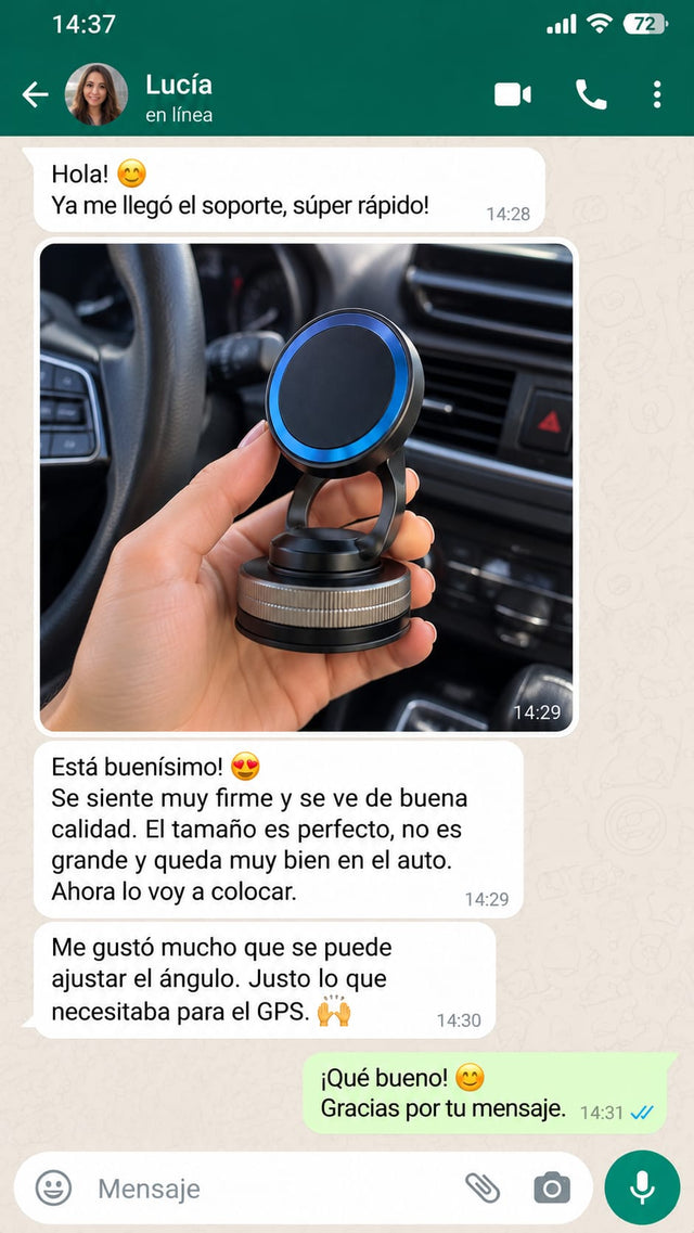 Testimonio WhatsApp de Lucía sobre el Soporte Magnético