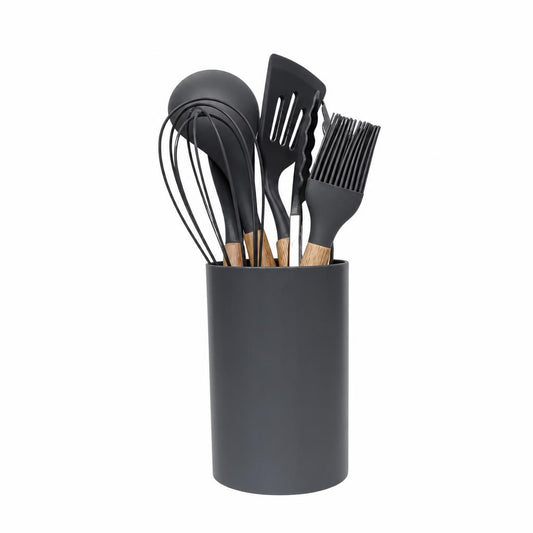 Set de 7 utensilios de cocina en silicona y madera, foto de estudio