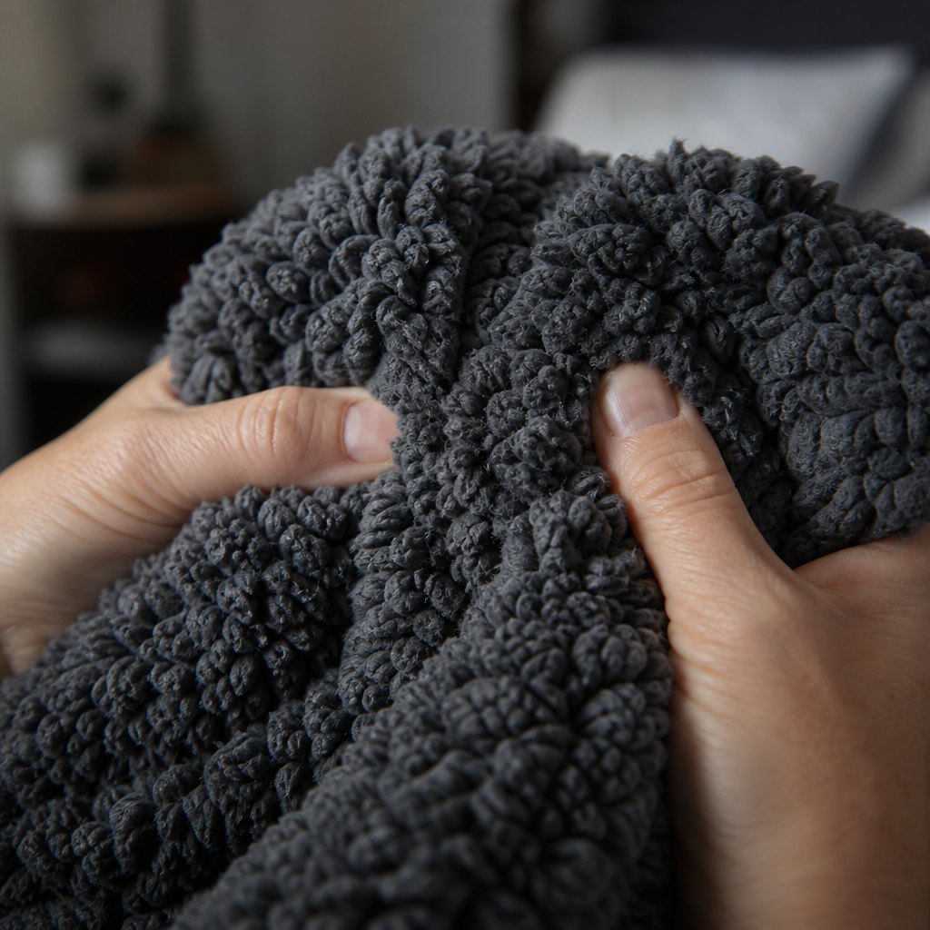 Detalle de la tela plush con relieve